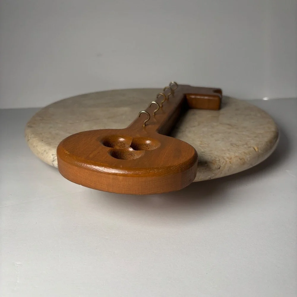 Vintage Wood Key Wall Key Holder 11.5 in Brown 5 Hooks MCM Retro Boho